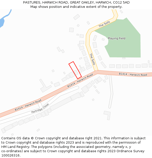 PASTURES, HARWICH ROAD, GREAT OAKLEY, HARWICH, CO12 5AD: Location map and indicative extent of plot