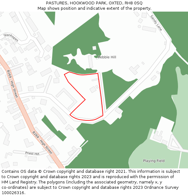 PASTURES, HOOKWOOD PARK, OXTED, RH8 0SQ: Location map and indicative extent of plot