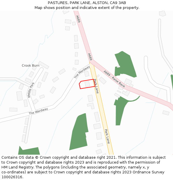 PASTURES, PARK LANE, ALSTON, CA9 3AB: Location map and indicative extent of plot