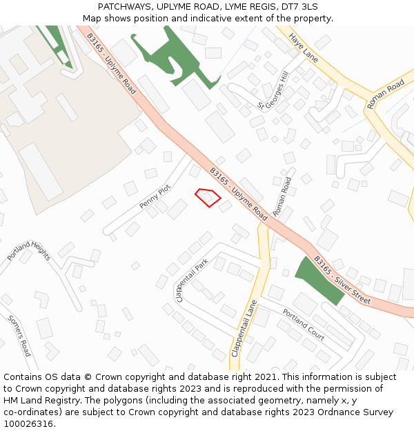 PATCHWAYS, UPLYME ROAD, LYME REGIS, DT7 3LS: Location map and indicative extent of plot