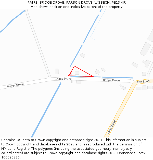 PATRE, BRIDGE DROVE, PARSON DROVE, WISBECH, PE13 4JR: Location map and indicative extent of plot