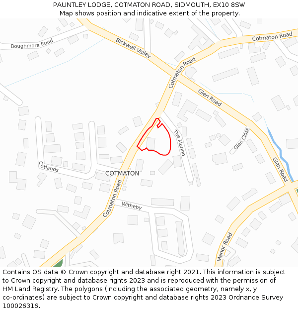 PAUNTLEY LODGE, COTMATON ROAD, SIDMOUTH, EX10 8SW: Location map and indicative extent of plot