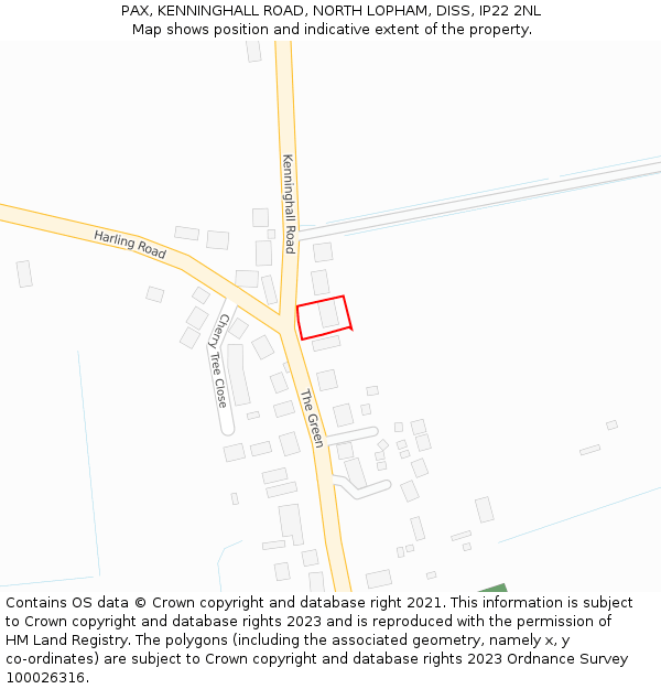 PAX, KENNINGHALL ROAD, NORTH LOPHAM, DISS, IP22 2NL: Location map and indicative extent of plot