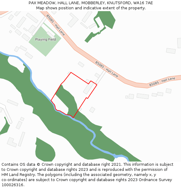PAX MEADOW, HALL LANE, MOBBERLEY, KNUTSFORD, WA16 7AE: Location map and indicative extent of plot