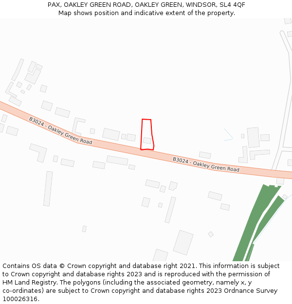 PAX, OAKLEY GREEN ROAD, OAKLEY GREEN, WINDSOR, SL4 4QF: Location map and indicative extent of plot