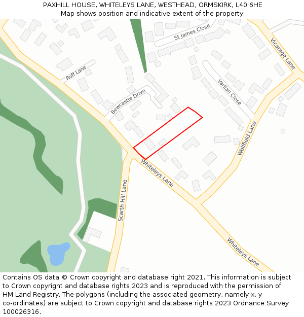 PAXHILL HOUSE, WHITELEYS LANE, WESTHEAD, ORMSKIRK, L40 6HE: Location map and indicative extent of plot