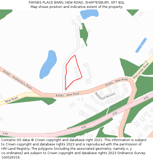 PAYNES PLACE BARN, NEW ROAD, SHAFTESBURY, SP7 8QL: Location map and indicative extent of plot