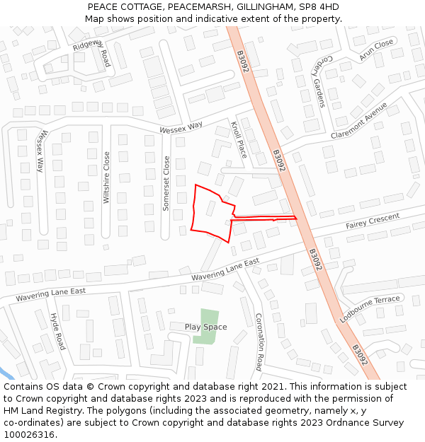 PEACE COTTAGE, PEACEMARSH, GILLINGHAM, SP8 4HD: Location map and indicative extent of plot