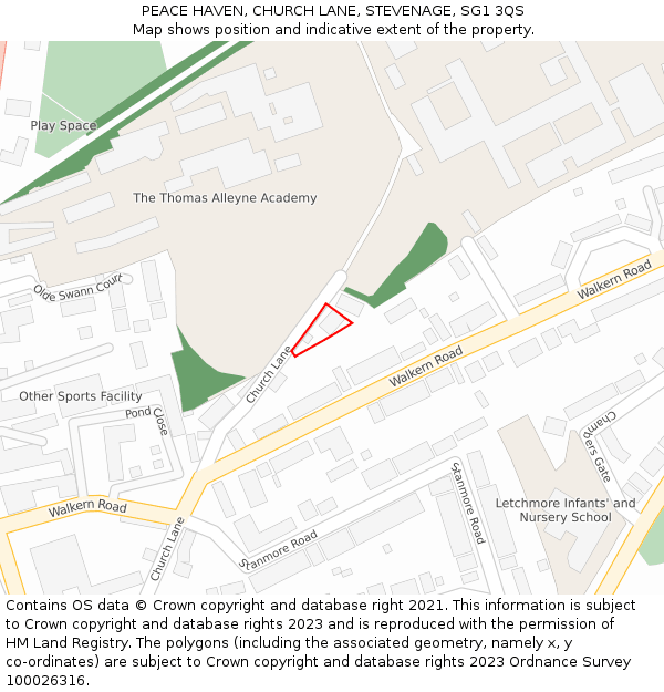 PEACE HAVEN, CHURCH LANE, STEVENAGE, SG1 3QS: Location map and indicative extent of plot