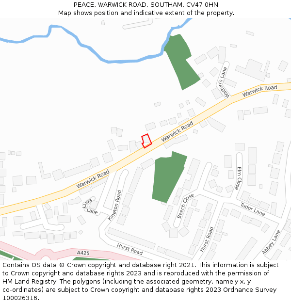 PEACE, WARWICK ROAD, SOUTHAM, CV47 0HN: Location map and indicative extent of plot