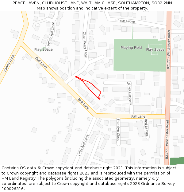 PEACEHAVEN, CLUBHOUSE LANE, WALTHAM CHASE, SOUTHAMPTON, SO32 2NN: Location map and indicative extent of plot