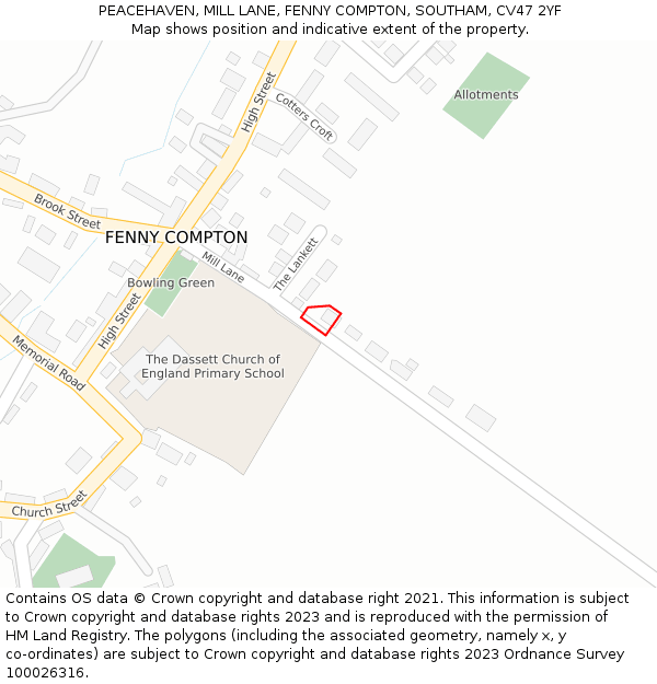 PEACEHAVEN, MILL LANE, FENNY COMPTON, SOUTHAM, CV47 2YF: Location map and indicative extent of plot