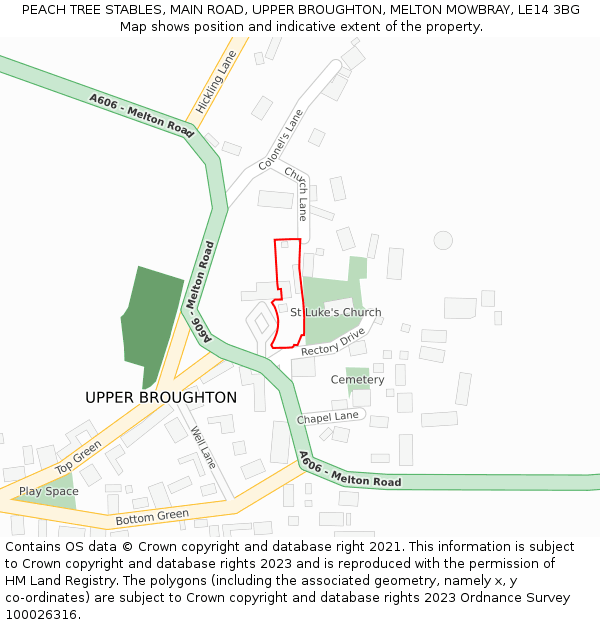 PEACH TREE STABLES, MAIN ROAD, UPPER BROUGHTON, MELTON MOWBRAY, LE14 3BG: Location map and indicative extent of plot