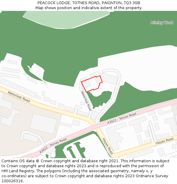 PEACOCK LODGE, TOTNES ROAD, PAIGNTON, TQ3 3SB: Location map and indicative extent of plot