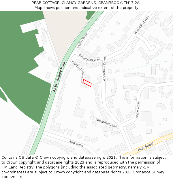 PEAR COTTAGE, CLANCY GARDENS, CRANBROOK, TN17 2AL: Location map and indicative extent of plot