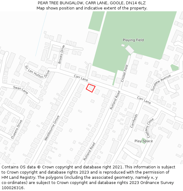 PEAR TREE BUNGALOW, CARR LANE, GOOLE, DN14 6LZ: Location map and indicative extent of plot
