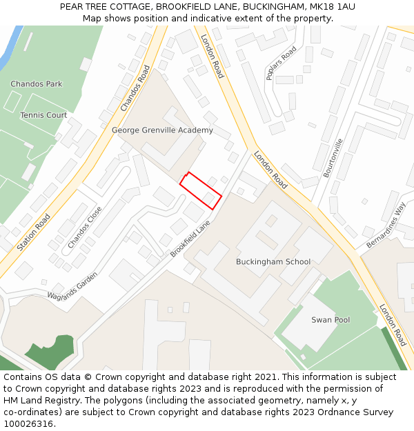 PEAR TREE COTTAGE, BROOKFIELD LANE, BUCKINGHAM, MK18 1AU: Location map and indicative extent of plot