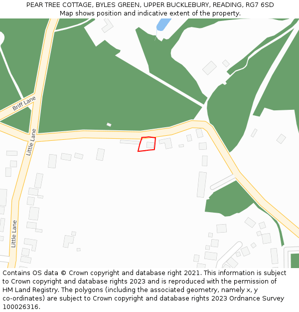 PEAR TREE COTTAGE, BYLES GREEN, UPPER BUCKLEBURY, READING, RG7 6SD: Location map and indicative extent of plot