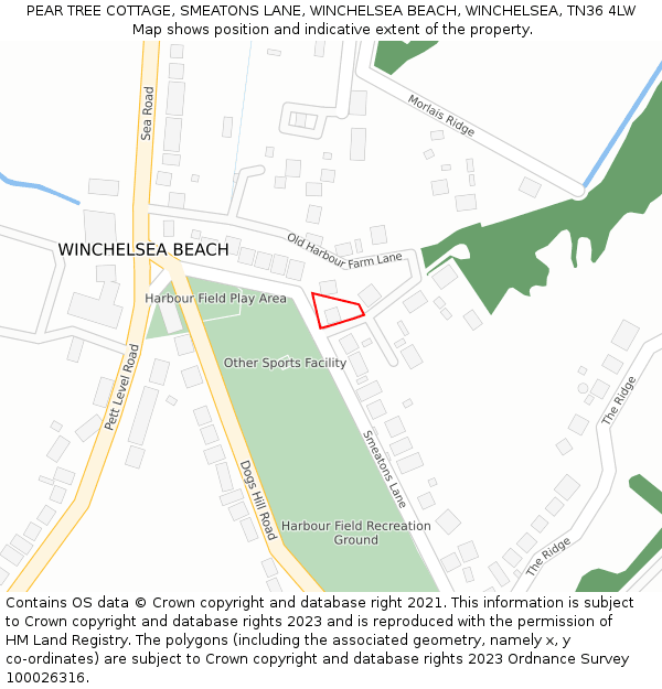 PEAR TREE COTTAGE, SMEATONS LANE, WINCHELSEA BEACH, WINCHELSEA, TN36 4LW: Location map and indicative extent of plot