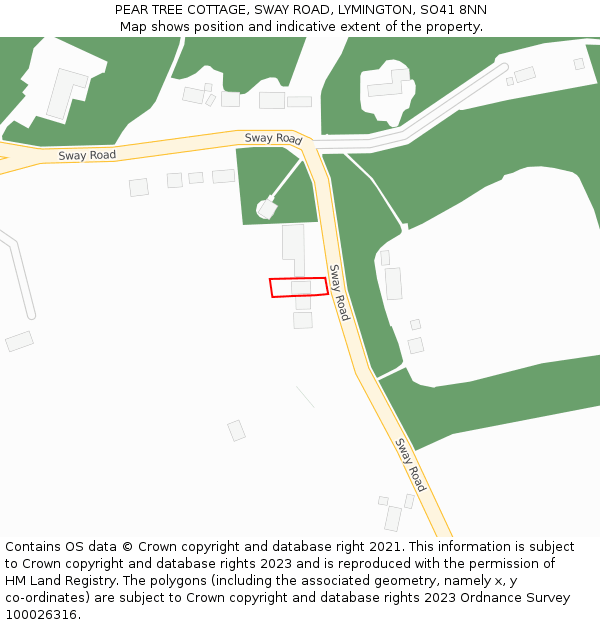 PEAR TREE COTTAGE, SWAY ROAD, LYMINGTON, SO41 8NN: Location map and indicative extent of plot