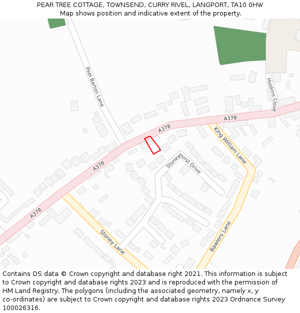 PEAR TREE COTTAGE, TOWNSEND, CURRY RIVEL, LANGPORT, TA10 0HW: Location map and indicative extent of plot