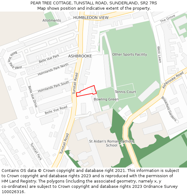 PEAR TREE COTTAGE, TUNSTALL ROAD, SUNDERLAND, SR2 7RS: Location map and indicative extent of plot