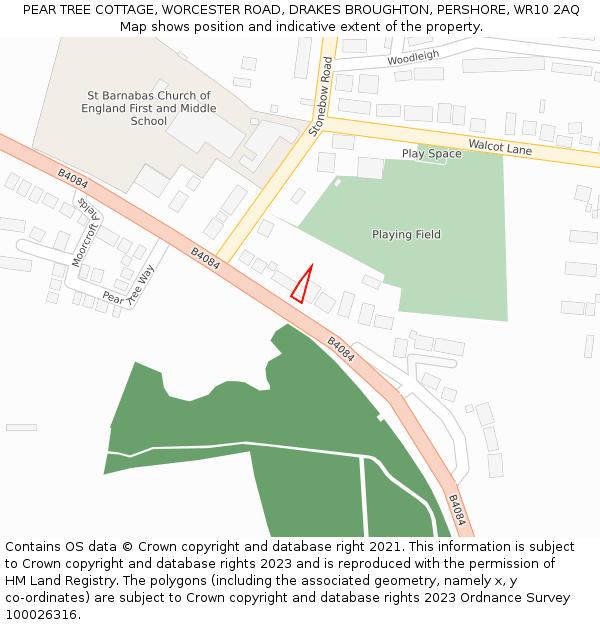 PEAR TREE COTTAGE, WORCESTER ROAD, DRAKES BROUGHTON, PERSHORE, WR10 2AQ: Location map and indicative extent of plot