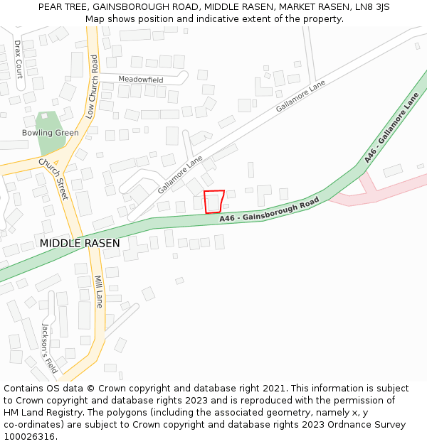 PEAR TREE, GAINSBOROUGH ROAD, MIDDLE RASEN, MARKET RASEN, LN8 3JS: Location map and indicative extent of plot