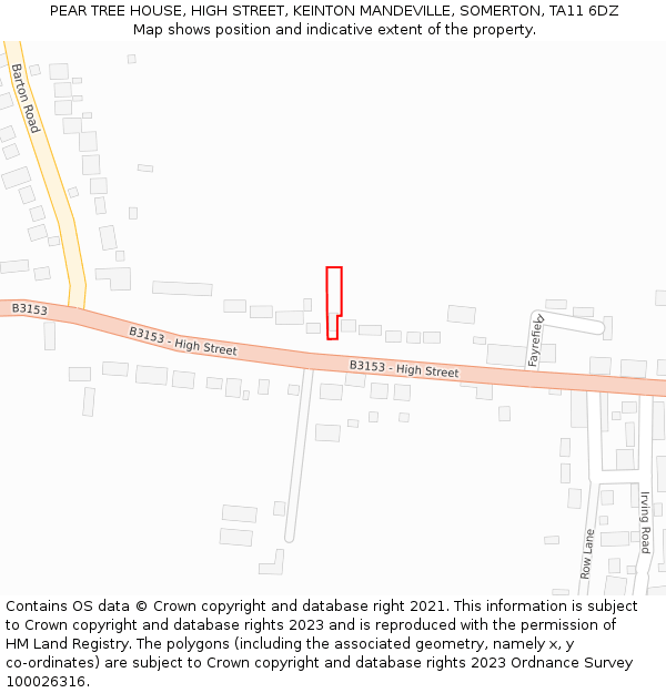 PEAR TREE HOUSE, HIGH STREET, KEINTON MANDEVILLE, SOMERTON, TA11 6DZ: Location map and indicative extent of plot