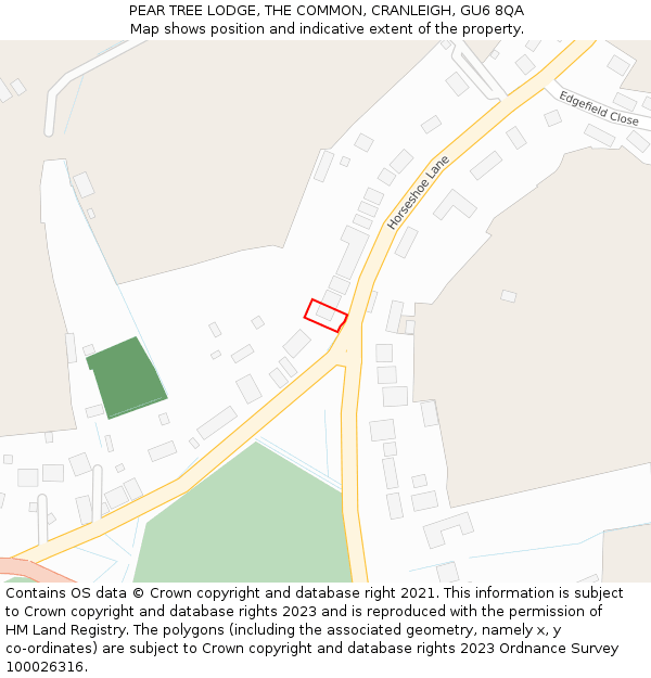 PEAR TREE LODGE, THE COMMON, CRANLEIGH, GU6 8QA: Location map and indicative extent of plot