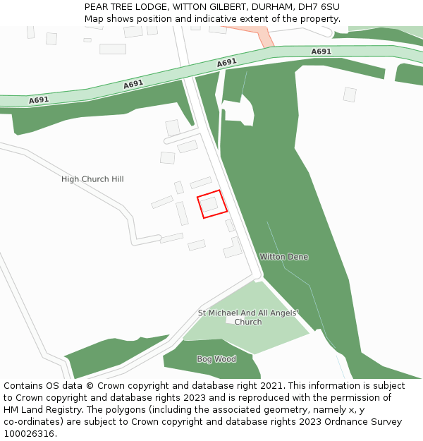 PEAR TREE LODGE, WITTON GILBERT, DURHAM, DH7 6SU: Location map and indicative extent of plot