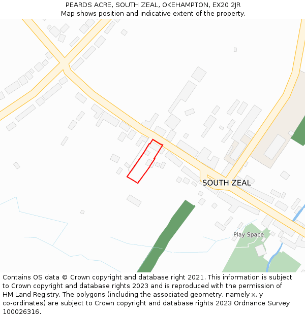 PEARDS ACRE, SOUTH ZEAL, OKEHAMPTON, EX20 2JR: Location map and indicative extent of plot