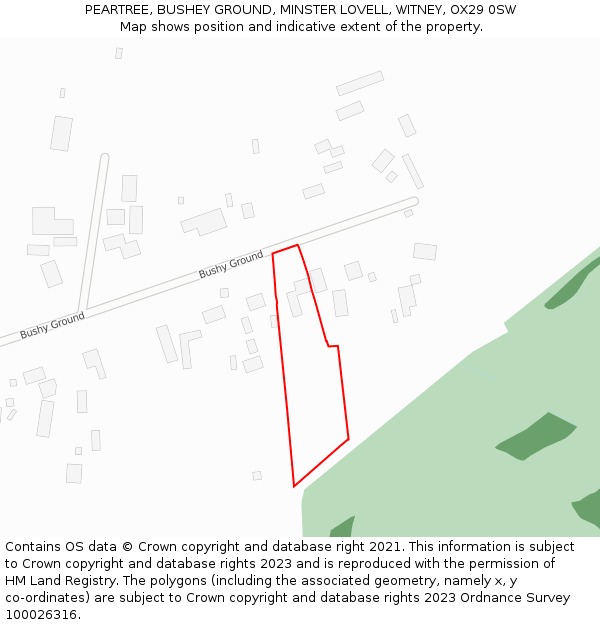 PEARTREE, BUSHEY GROUND, MINSTER LOVELL, WITNEY, OX29 0SW: Location map and indicative extent of plot