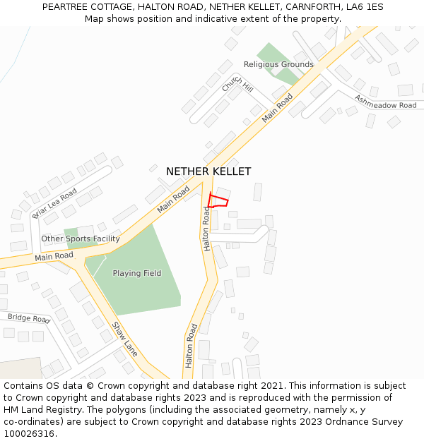 PEARTREE COTTAGE, HALTON ROAD, NETHER KELLET, CARNFORTH, LA6 1ES: Location map and indicative extent of plot