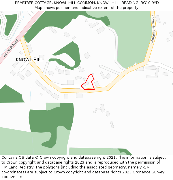 PEARTREE COTTAGE, KNOWL HILL COMMON, KNOWL HILL, READING, RG10 9YD: Location map and indicative extent of plot