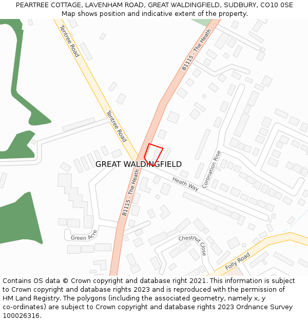 PEARTREE COTTAGE, LAVENHAM ROAD, GREAT WALDINGFIELD, SUDBURY, CO10 0SE: Location map and indicative extent of plot