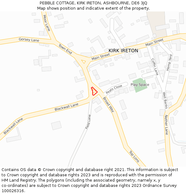 PEBBLE COTTAGE, KIRK IRETON, ASHBOURNE, DE6 3JQ: Location map and indicative extent of plot