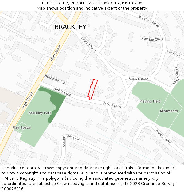 PEBBLE KEEP, PEBBLE LANE, BRACKLEY, NN13 7DA: Location map and indicative extent of plot