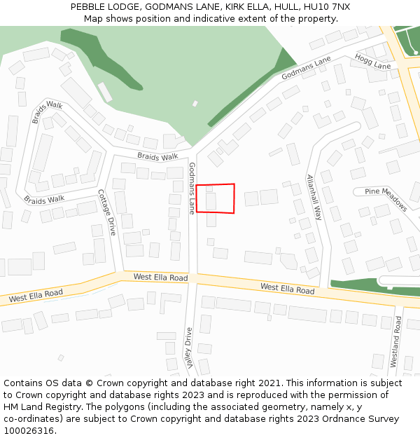 PEBBLE LODGE, GODMANS LANE, KIRK ELLA, HULL, HU10 7NX: Location map and indicative extent of plot