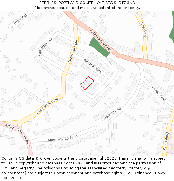 PEBBLES, PORTLAND COURT, LYME REGIS, DT7 3ND: Location map and indicative extent of plot