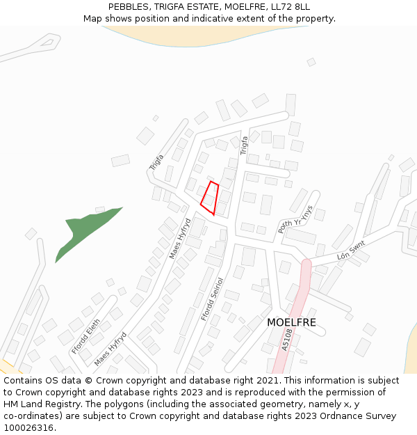 PEBBLES, TRIGFA ESTATE, MOELFRE, LL72 8LL: Location map and indicative extent of plot