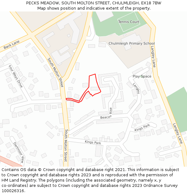PECKS MEADOW, SOUTH MOLTON STREET, CHULMLEIGH, EX18 7BW: Location map and indicative extent of plot