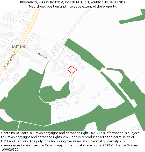 PEEKABOO, HAPPY BOTTOM, CORFE MULLEN, WIMBORNE, BH21 3DP: Location map and indicative extent of plot