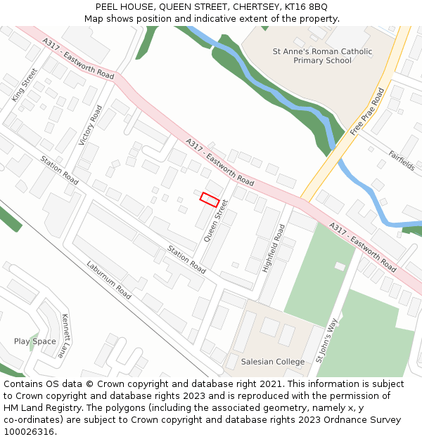 PEEL HOUSE, QUEEN STREET, CHERTSEY, KT16 8BQ: Location map and indicative extent of plot