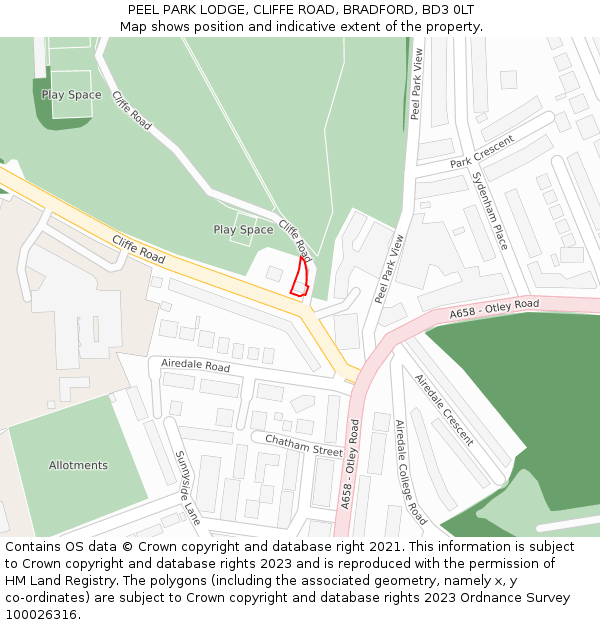 PEEL PARK LODGE, CLIFFE ROAD, BRADFORD, BD3 0LT: Location map and indicative extent of plot