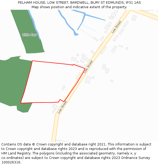 PELHAM HOUSE, LOW STREET, BARDWELL, BURY ST EDMUNDS, IP31 1AS: Location map and indicative extent of plot