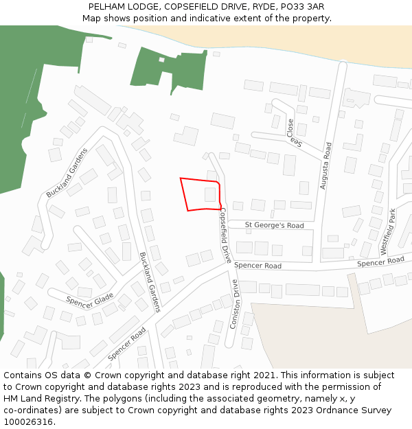 PELHAM LODGE, COPSEFIELD DRIVE, RYDE, PO33 3AR: Location map and indicative extent of plot