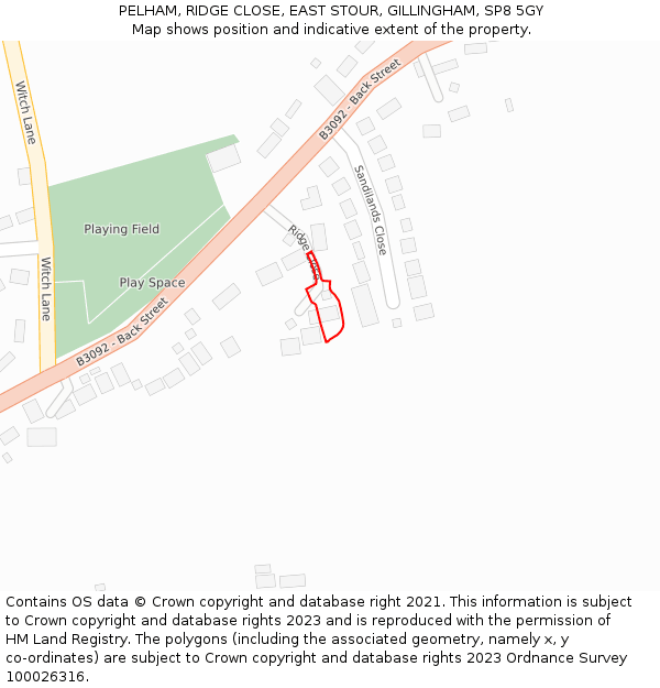 PELHAM, RIDGE CLOSE, EAST STOUR, GILLINGHAM, SP8 5GY: Location map and indicative extent of plot