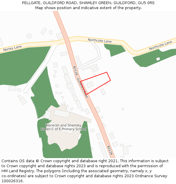 PELLGATE, GUILDFORD ROAD, SHAMLEY GREEN, GUILDFORD, GU5 0RS: Location map and indicative extent of plot