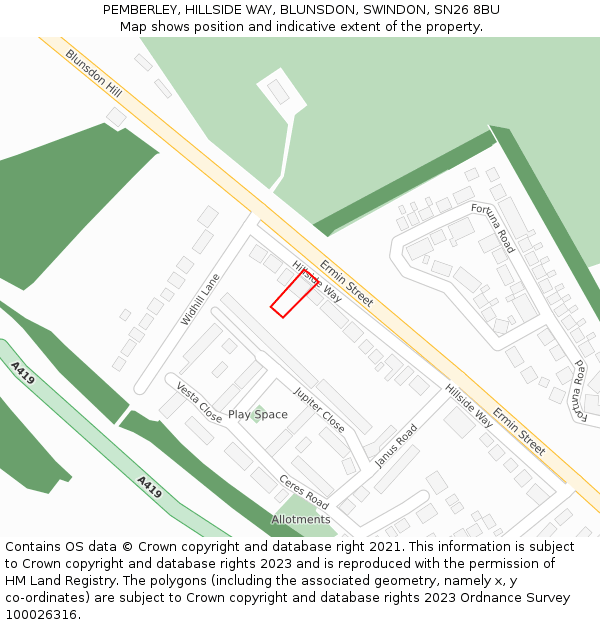 PEMBERLEY, HILLSIDE WAY, BLUNSDON, SWINDON, SN26 8BU: Location map and indicative extent of plot